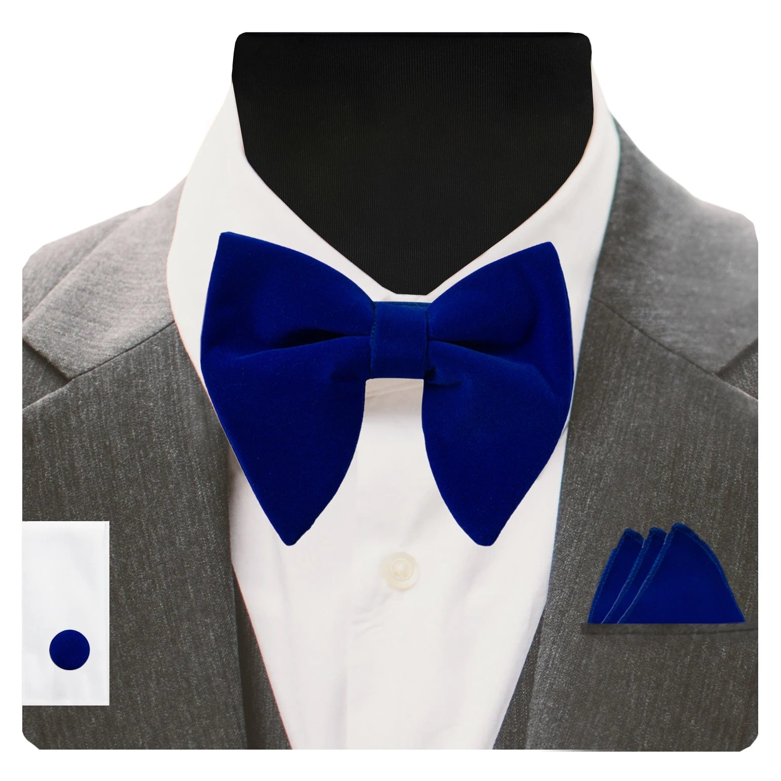GUSLESON Velvet Big Bow Tie Men's Bowties Pocket Square Cufflinks Set with Gift Box Solid Red Yellow Necktie For Man Wedding