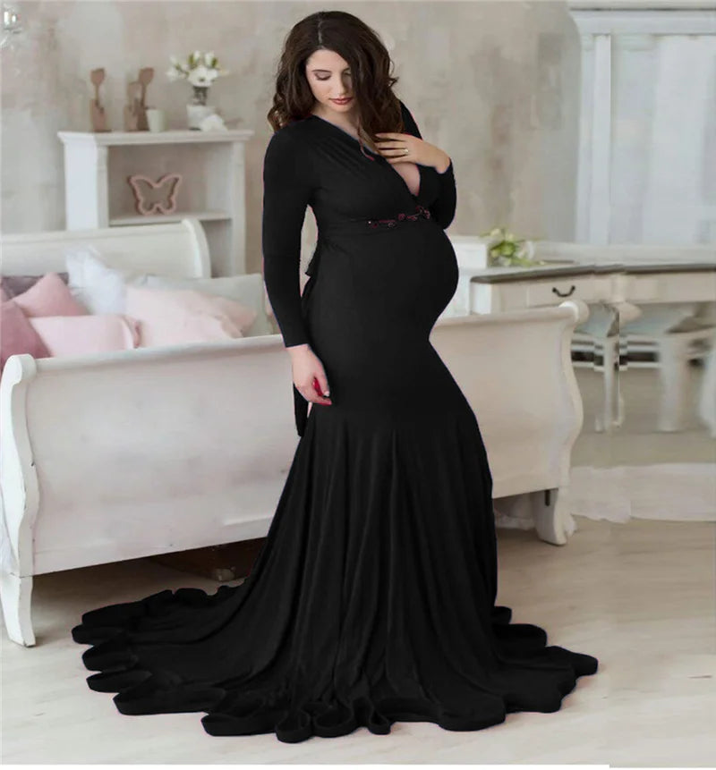 Lace maternity gown maxi dress for pregnant women, long sleeve maternity dress, ideal for pregnancy photoshoots, by Showlu Fashion Store