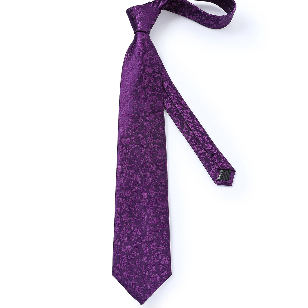 DiBanGu Ties For Men Purple Floral Paisley Necktie Business Formal 100% Silk Tie Pocket Square Set For Wedding Party Cravat