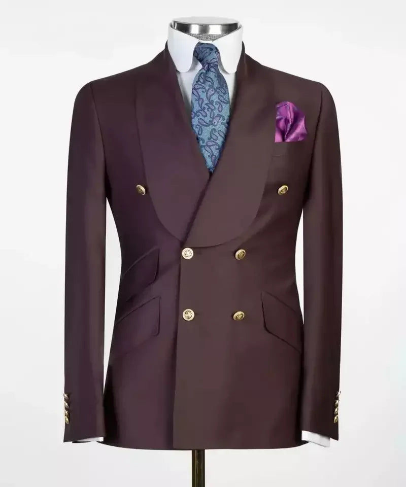 Men's white double-breasted wedding suit by Showlu Fashion, made with TR fabric, featuring tailored fit and classic style.