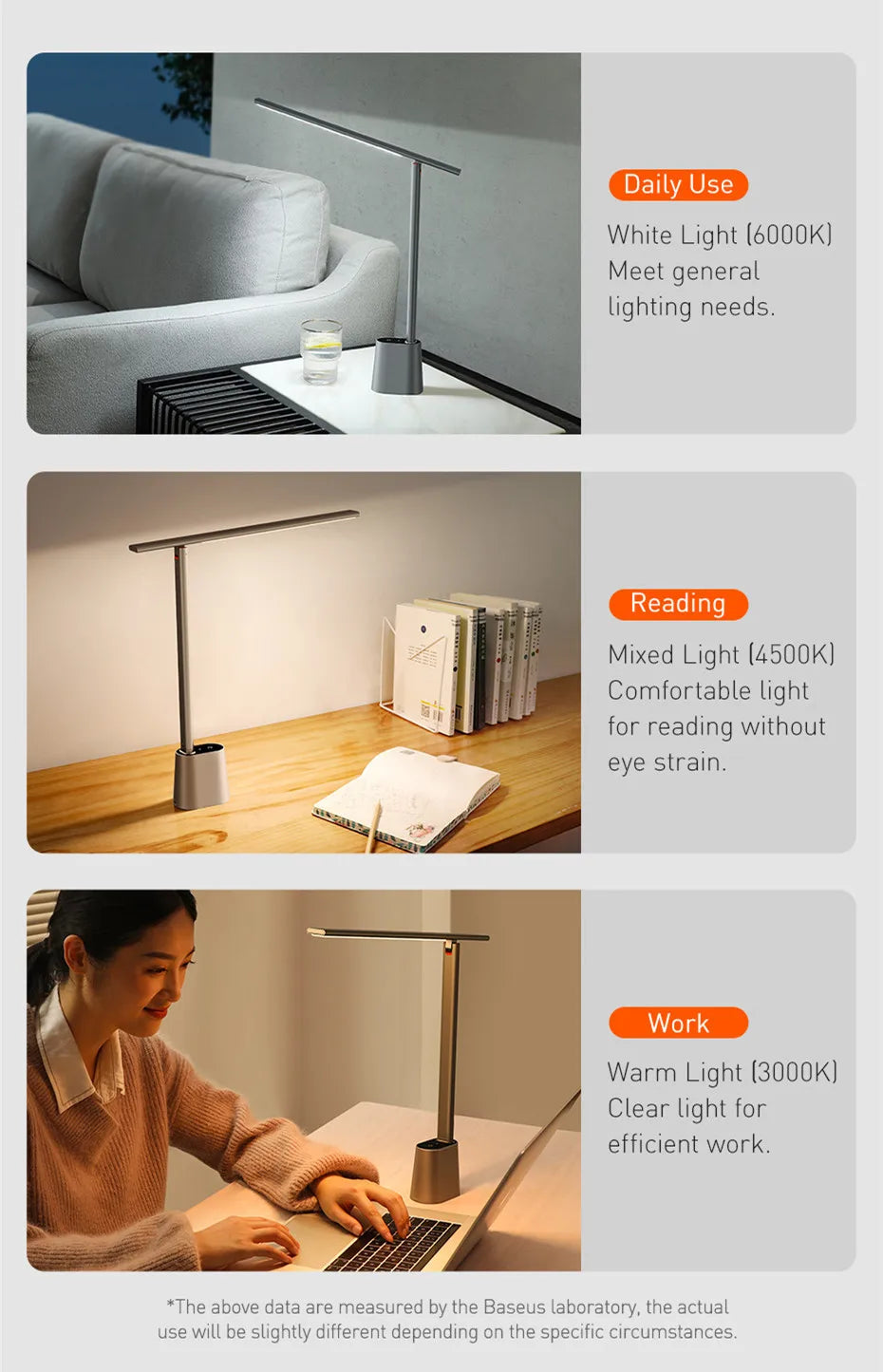 Baseus Smart Rechargeable Desk Lamp with adjustable brightness and modern design, ideal for reading and workspaces.