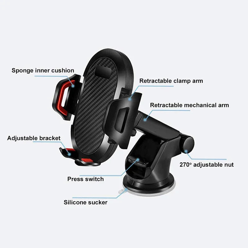 Universal AUFU Gravity Sucker Car Phone Holder mounted on windshield, showing adjustable grip and secure suction cup for smartphones.