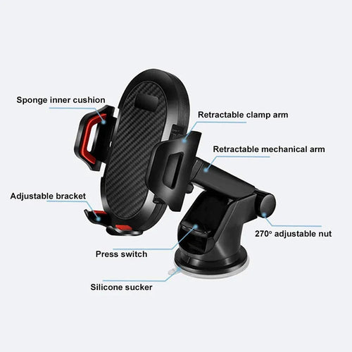 Universal AUFU Gravity Sucker Car Phone Holder mounted on windshield, showing adjustable grip and secure suction cup for smartphones.