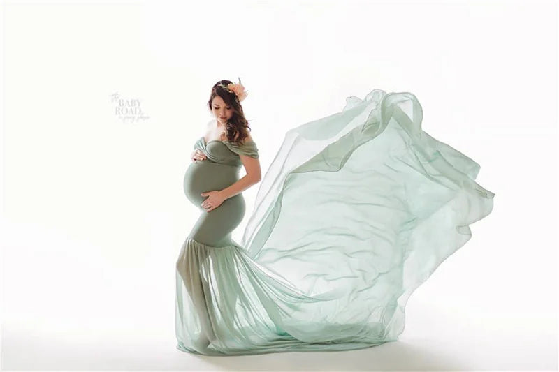 Lace maternity gown maxi dress for pregnant women, long sleeve pregnancy photo dress, Showlu Fashion Store maternity clothing
