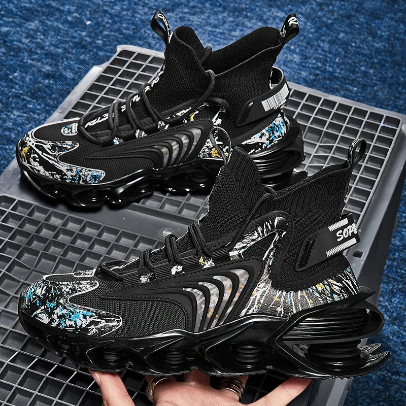 Showlu Fashion trendy men's high top casual sneakers with breathable material, ideal for running and everyday wear.