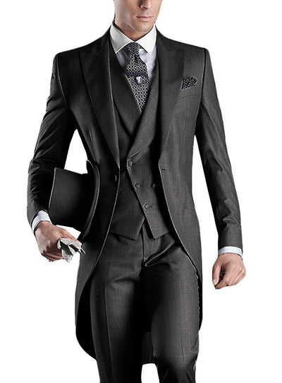 SOLOVEDRESS Men's 3-Piece Slim Fit Suit - Peaked Lapel Wedding Tuxedo