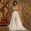 YASHANG Boho lace wedding dress featuring a sexy V-neck, backless design, and A-line silhouette for a stylish bridal look.