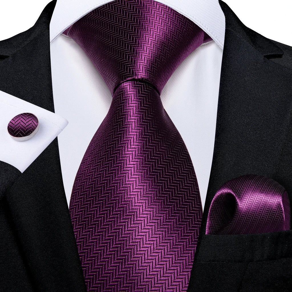 DiBanGu Ties For Men Purple Floral Paisley Necktie Business Formal 100% Silk Tie Pocket Square Set For Wedding Party Cravat