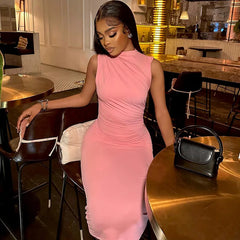 Milk Silk Elegant Woman Modest  Casual Summer Beachwear Sexy Sleeveless Bodyon Classic T Shirts Dresses for Women