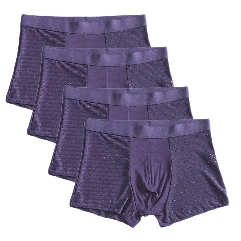 Showlu men's bamboo fiber boxer shorts in a 4-pack, breathable and comfortable underwear, shown in assorted colors.
