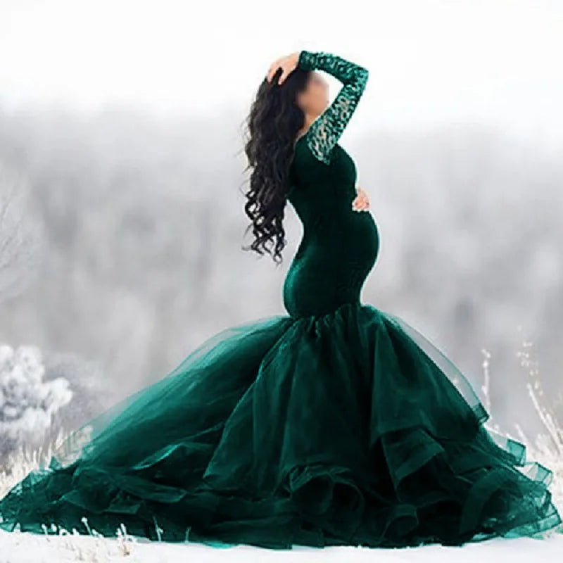 Lace maternity gown by Showlu Fashion, long sleeve maxi dress for pregnant women, ideal for pregnancy photoshoots