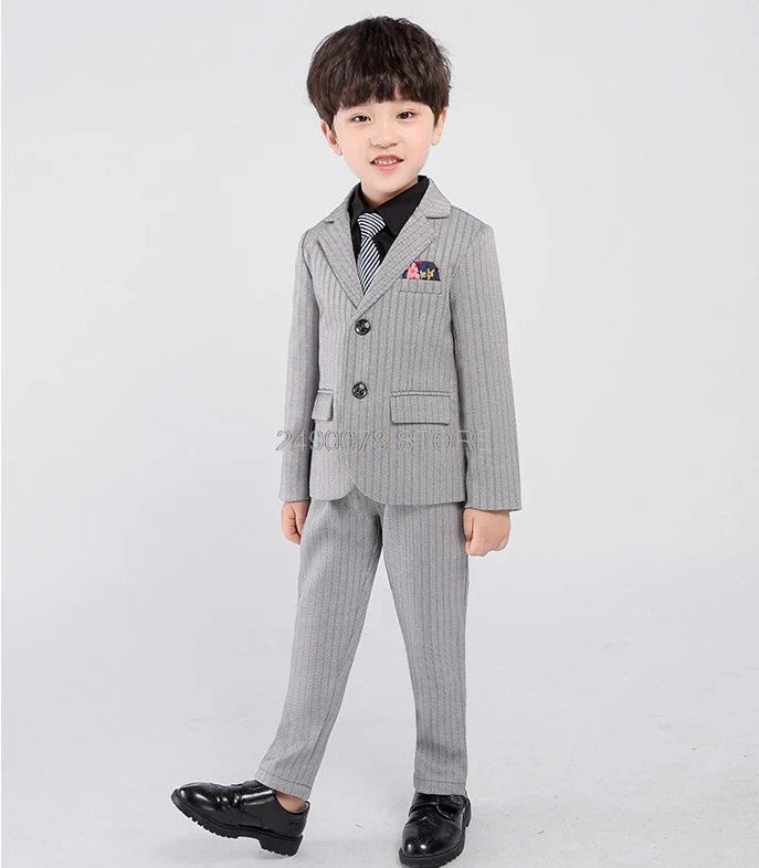 PsyMonster Boys 4-piece formal plaid wedding suit with tuxedo jacket, shirt, vest, and pants, designed for kids from SHOWLU FASHION STORE