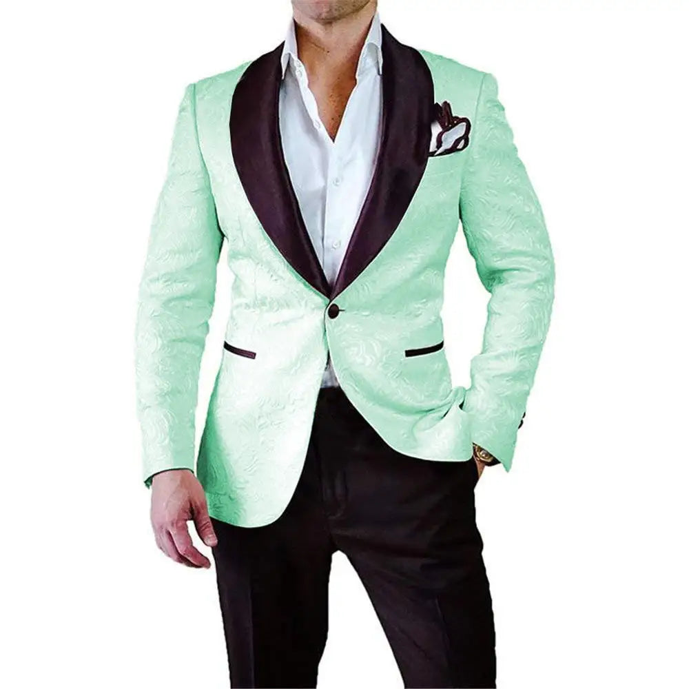Men's white jacquard tuxedo suit by SHOWLU FASHION STORE, slim fit 2-piece wedding suit with tailored blazer and matching trousers.