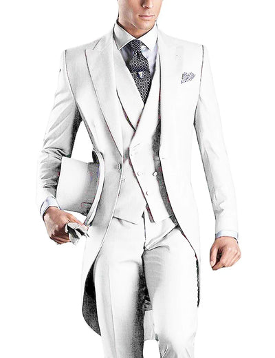 SOLOVEDRESS Men's 3-Piece Slim Fit Suit | Peaked Lapel Wedding Tuxedo