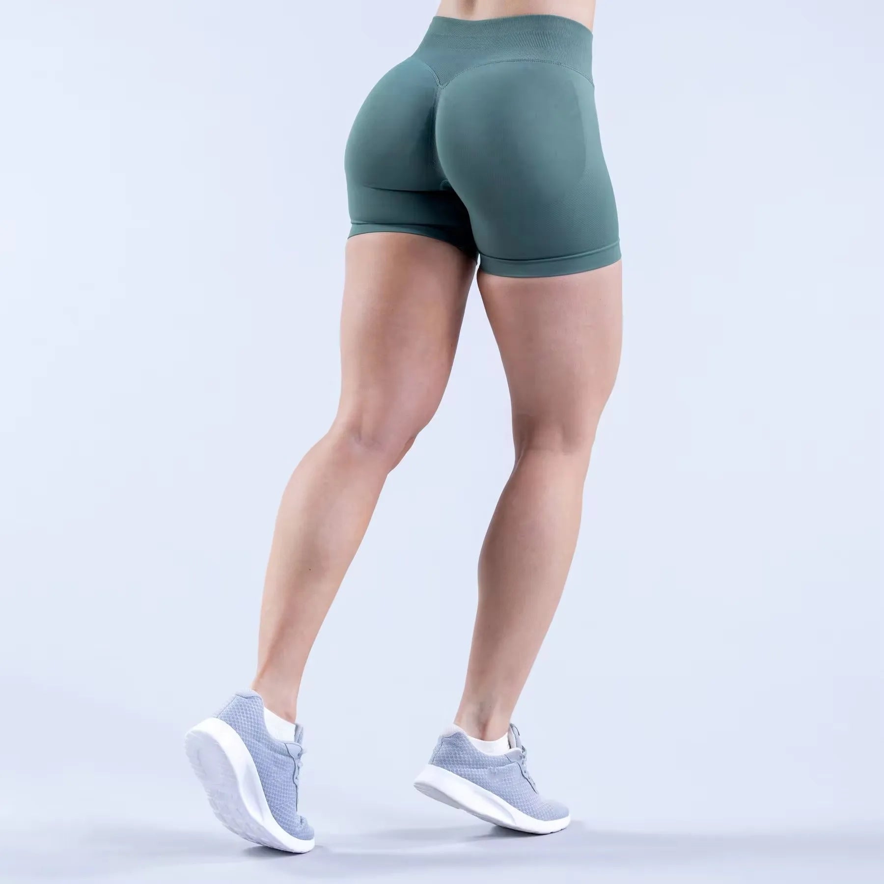 Women's high waist scrunch butt running shorts by Showlu Fashion Store, breathable seamless design, size small to XL, skinny fit.