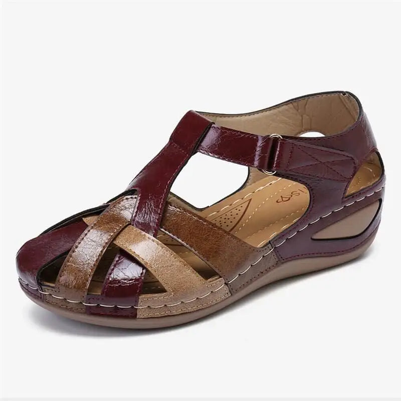 Shorha Women's Retro Wedge Sandals with lace-up design and comfortable PU soles, stylish slip-on footwear.