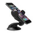 Universal AUFU Gravity Sucker Car Phone Holder mounted on windshield, showing adjustable clamp and sleek design for secure phone grip.