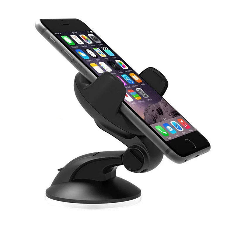 Universal AUFU Gravity Sucker Car Phone Holder mounted on windshield, showing adjustable clamp and sleek design for secure phone grip.