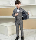 LUOBOBEIBEI boys 4-piece formal plaid wedding suit with blazer and pants, featuring classic design and stylish pattern.