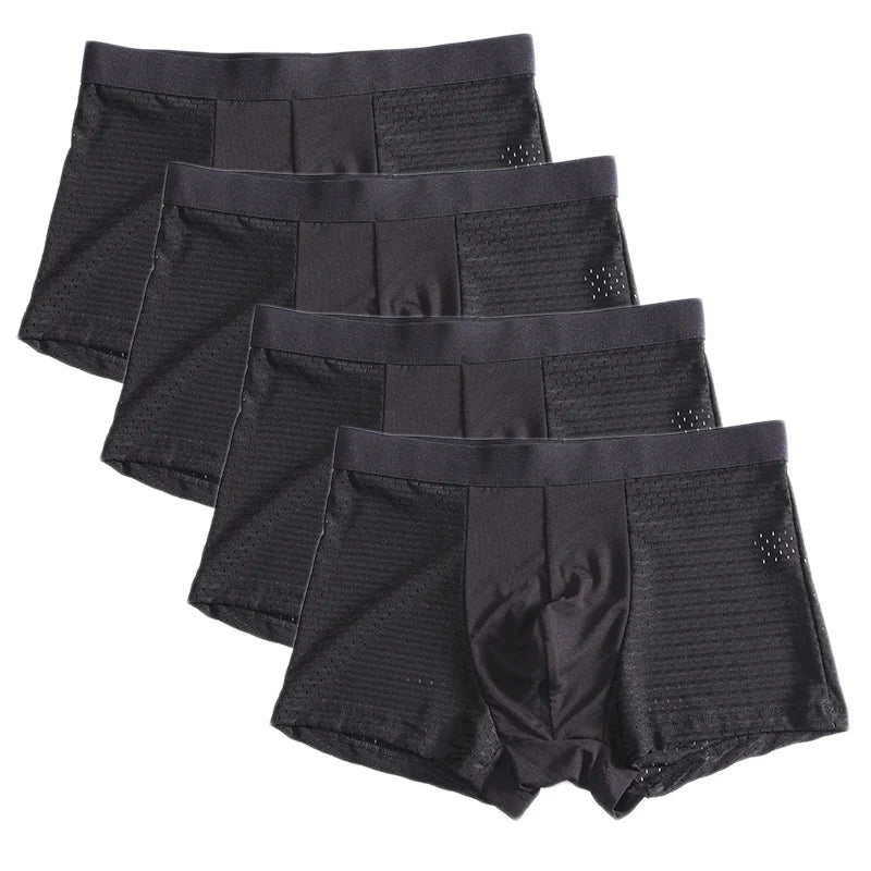Men's bamboo fiber boxer shorts in a 4-pack, breathable plus size underwear, shown in a comfortable fit and natural fabric.