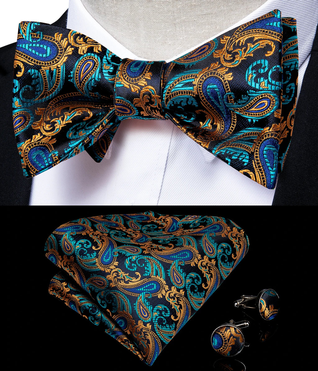 Brand New Men's Bow Tie Teal Green Blue Paisley Floral Silk Bow Tie Wedding Party Butterfly Bowknot Men Tie Accessories DiBanGu