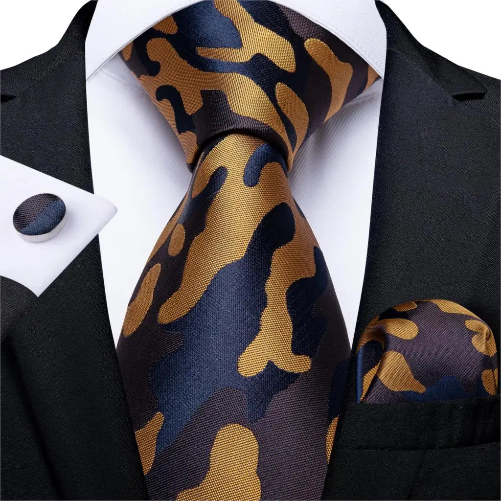 Gift Men Tie Luxury Gold Black Striped Paisley Silk Wedding Tie For Men DiBanGu Designer Hanky Cufflinks Fashion Tie Set