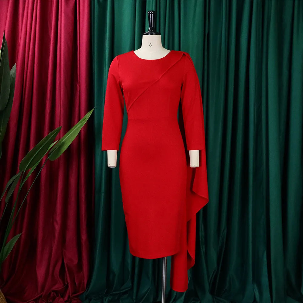 Solid color African dress for women with hip wrap design, formal office wear, by Showlu Fashion Store.
