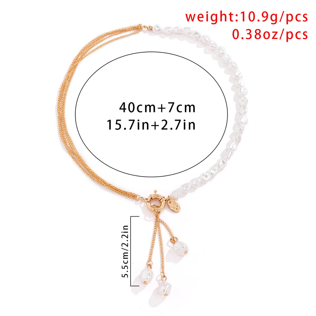 Baroque simulated pearl tassel pendant necklace for women with beaded link chain, stylish lariat wedding jewelry by Showlu Fashion