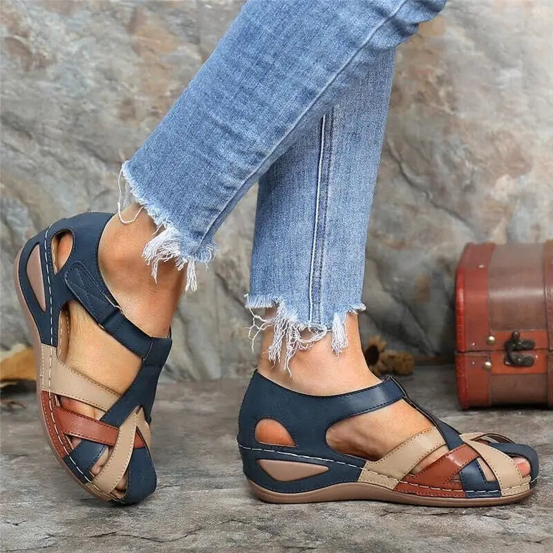 Shorha Women's Retro Wedge Sandals with lace-up design and comfortable PU soles, stylish slip-on footwear for women.