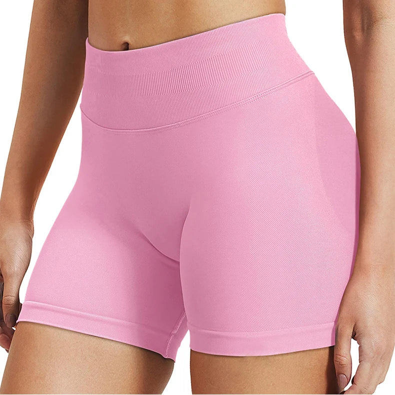 Women's high waist scrunch butt running shorts by Showlu Fashion, seamless, breathable, skinny fit, available in small and XL sizes.