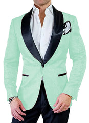 White Mens Suits 2 piece Casual Jacquard Shawl Lapel Tuxedos for Wedding Groomsmen Suits Men  (Blazer+Pant)