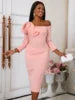 Showlu Fashion women's plus size V-neck 3D lace midi bodycon dress, showcasing a fitted elegant design with intricate lace details.