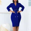 D438 Latest Elegant Design Career Dresses Suit Collar Double Breasted Ladies Office Dress Women Wormal Work Blazer Dresses