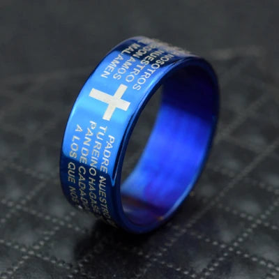 Titanium steel Christian cross Bible ring with 8mm unisex band, featuring a sleek design and religious symbol, by Showlu Fashion Store.
