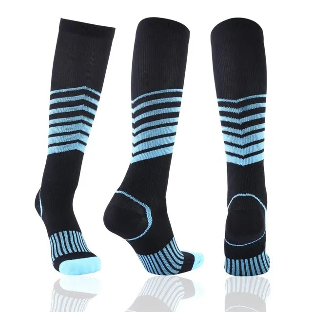 Black compression socks for men and women, Showlu Fashion, designed for running and football, reduce fatigue and relieve pain.