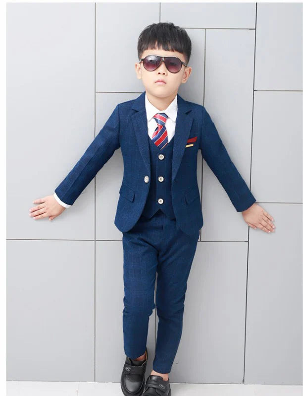 LUOBOBEIBEI boys formal plaid wedding suit set with blazer and pants, stylish 4-piece outfit for special occasions, from SHOWLU FASHION STORE.