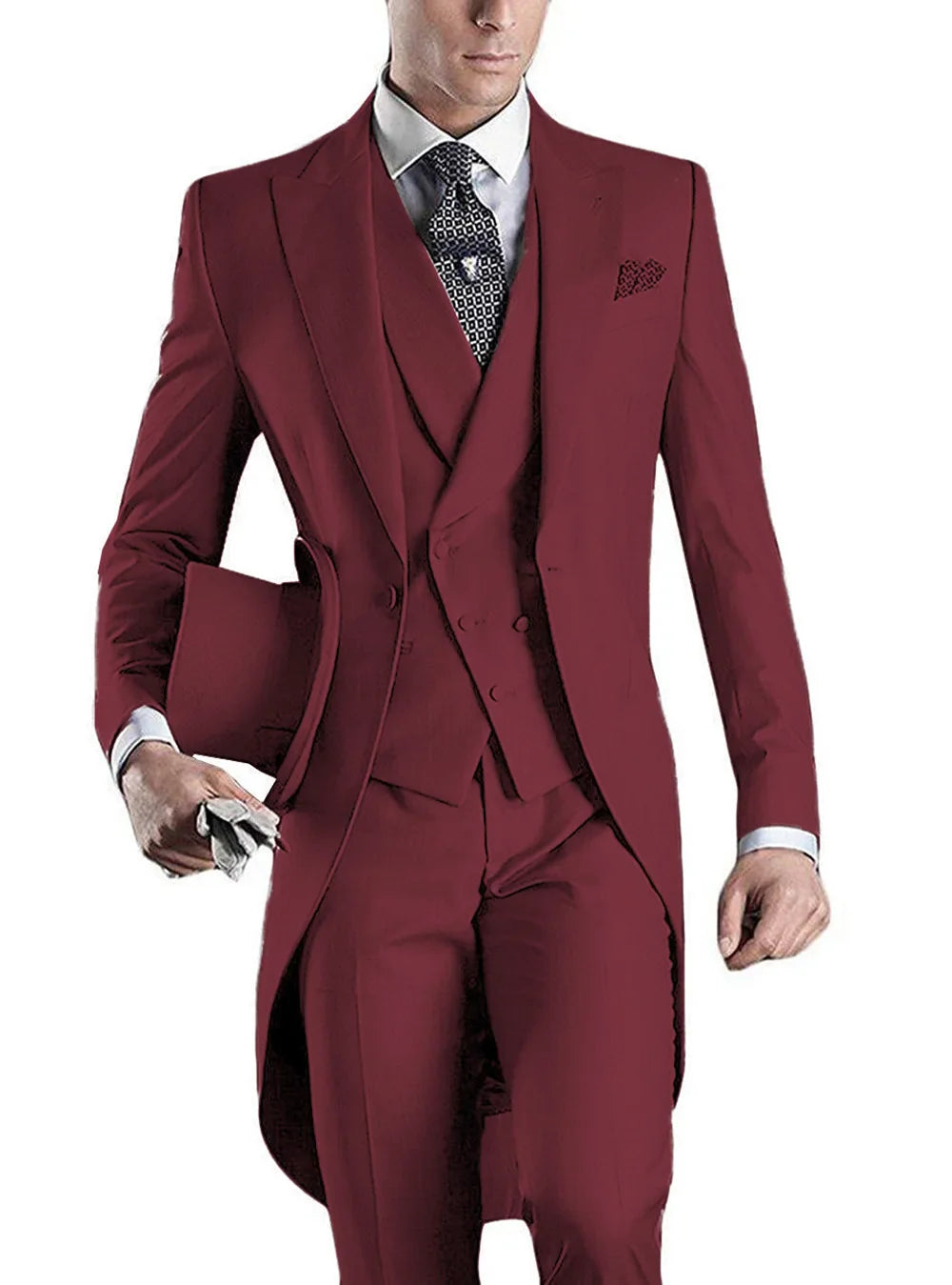Men's 3-piece slim fit tuxedo with peaked lapel, designed for weddings, by SHOWLU FASHION STORE