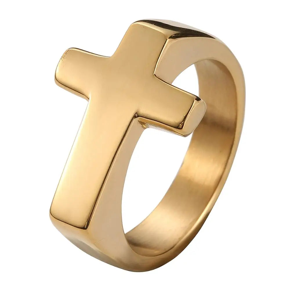 Unisex Rany&Roy Cross Ring in 316L stainless steel, punk jewelry band with a bold cross design and sleek finish.