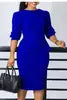 Ohsisa round neck pleated knee-length office dress with half sleeves, stylish and comfortable from Showlu Fashion Store.