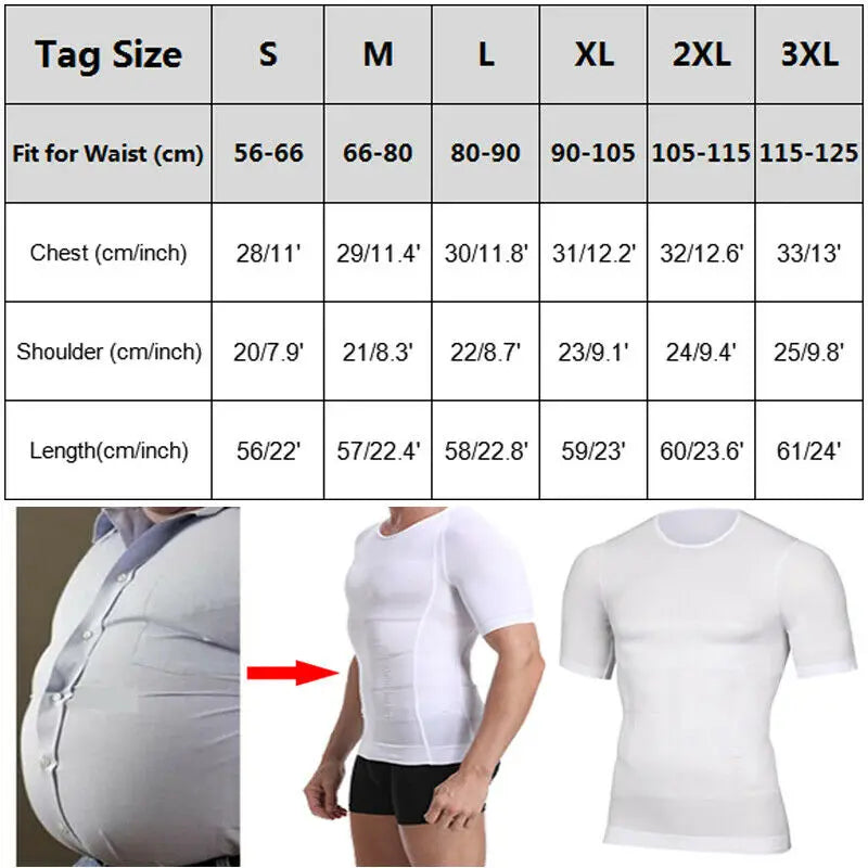 Showlu Fashion Classix men's body toning T-shirt with slimming compression shaper, designed to enhance silhouette and support posture.