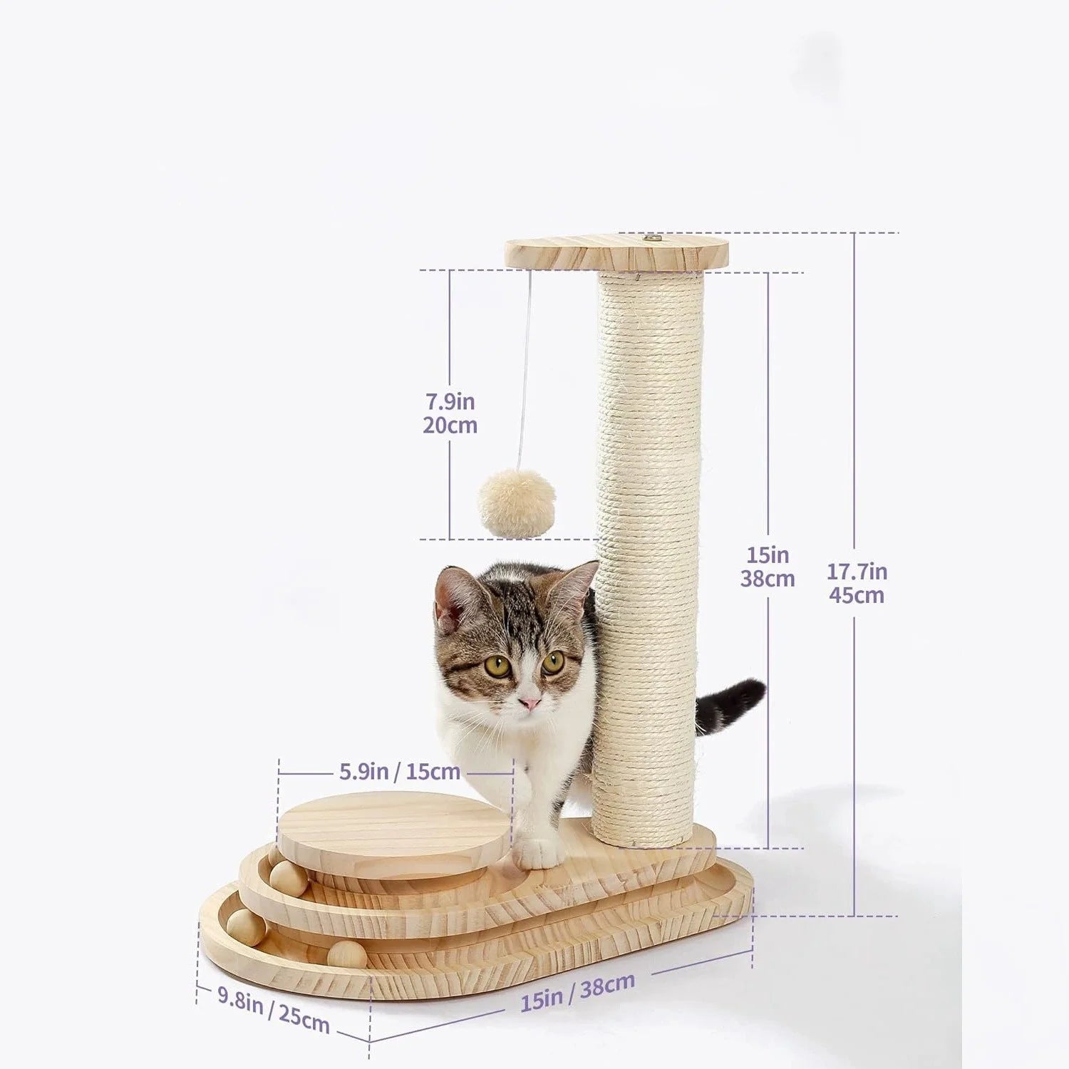 Showlu Solid Wood Cat Scratching Board with climbing frame, eco-friendly design, natural wood finish, and multiple scratching surfaces.