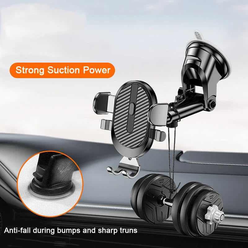 SHOWLU FASHION STORE BCYCYF car phone holder with 360° suction mount on dashboard and windshield, securely holding smartphones.
