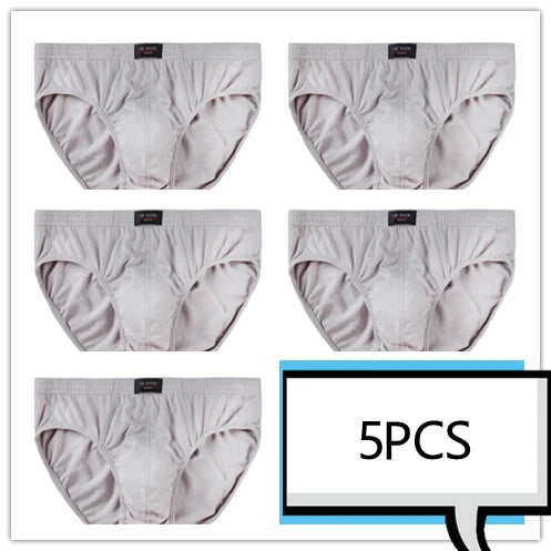 Showlu men's 100% cotton briefs in solid knit, comfortable underwear 5-pack, featuring soft waistband and snug fit.