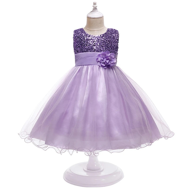 Girl's flower sequins dress for Christmas, Halloween, or birthday parties, featuring a princess tutu design for children aged 3-10 years.