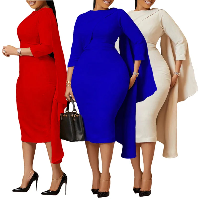 Solid color African dress for women with hip wrap design, suitable for office and formal work wear by Showlu Fashion Store.