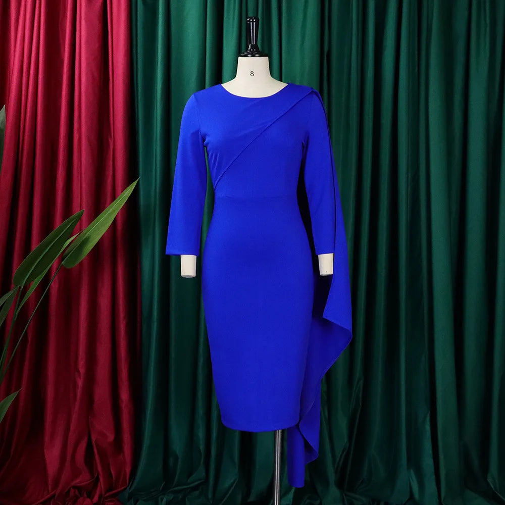 Solid color African dress for women, hip-wrapped design, perfect for office or formal work, by Showlu Fashion Store.