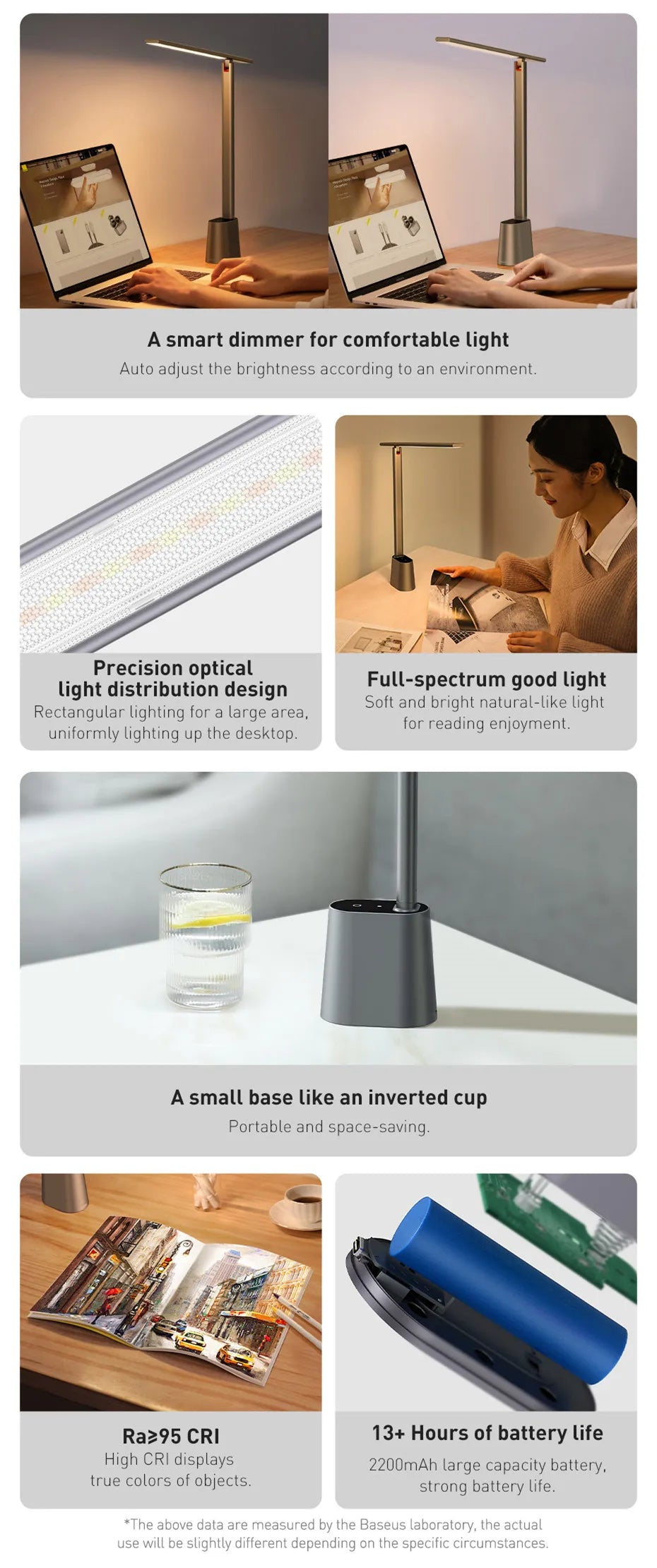 Baseus Smart Rechargeable Desk Lamp with adjustable LED light, sleek design, and touch controls for flexible lighting.