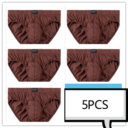 Showlu men's 100% cotton briefs in a 5-pack, solid knit comfortable underwear with a snug fit and soft fabric.
