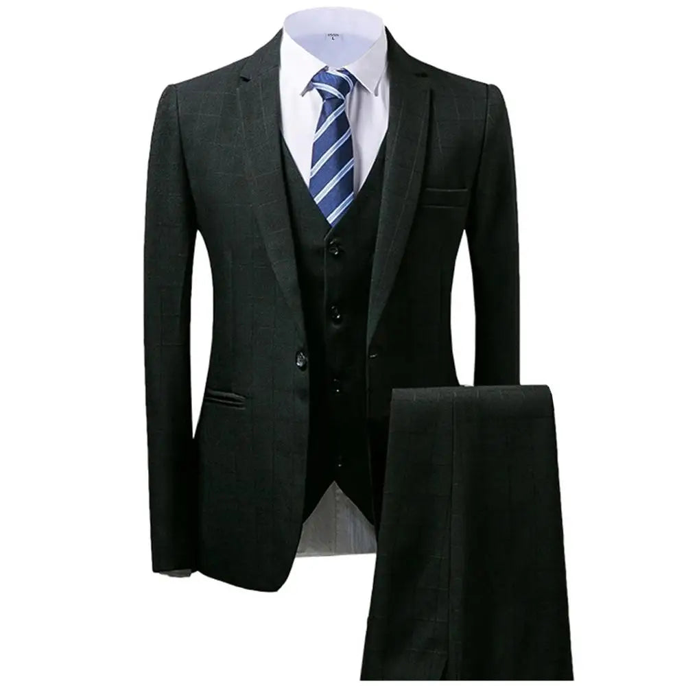 Grey/Brown Men's Suits 3 piece Plaid England Style Notched Lapel Business for Wedding Suits Men (Blazer+Vest+Pant)