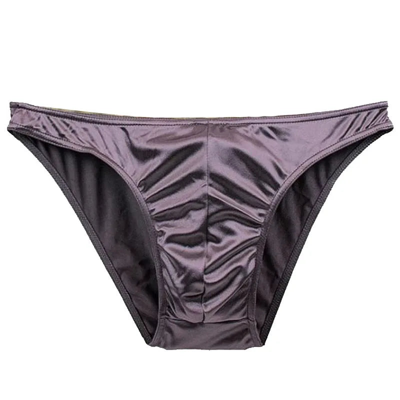 EveryShe men's satin silky briefs in large size, showcasing smooth, shiny fabric and comfortable fit for stylish men's underwear.